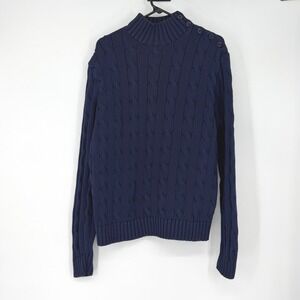 Polo Ralph Lauren Navy Blue Cable Knit Mock Neck Button Shoulder Sweater XL Mens